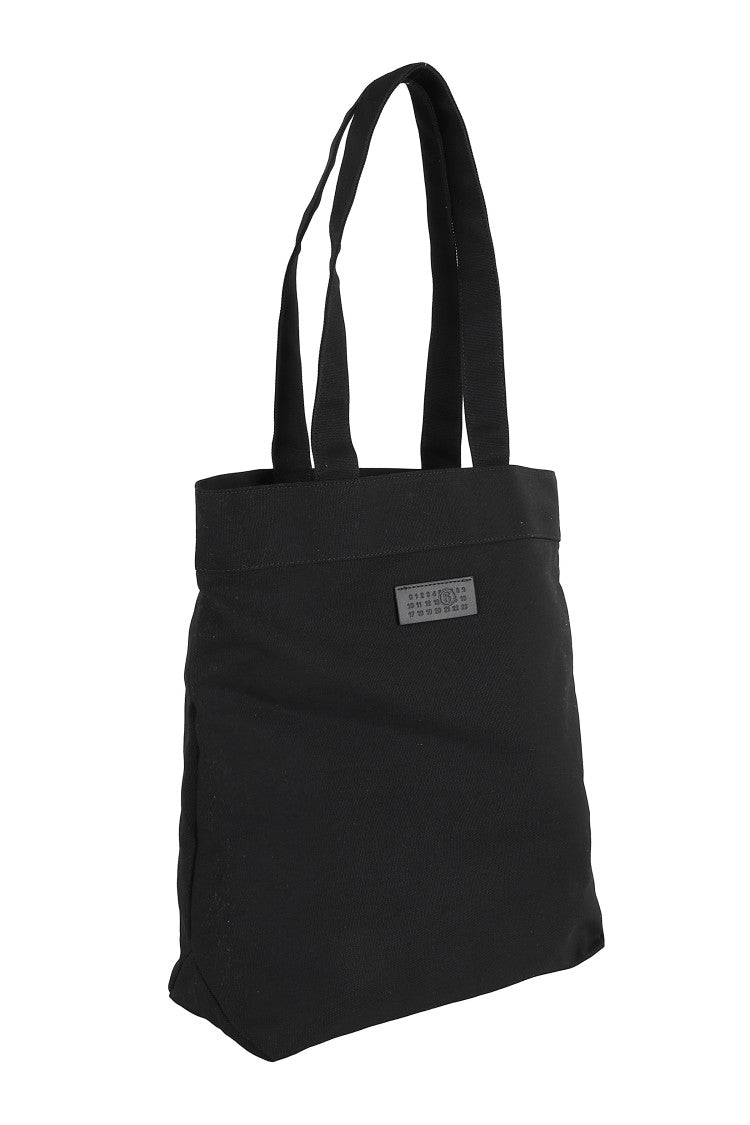 Mm6 By Maison Margiela Minimalist Black Cotton Tote Bag With Double Handles