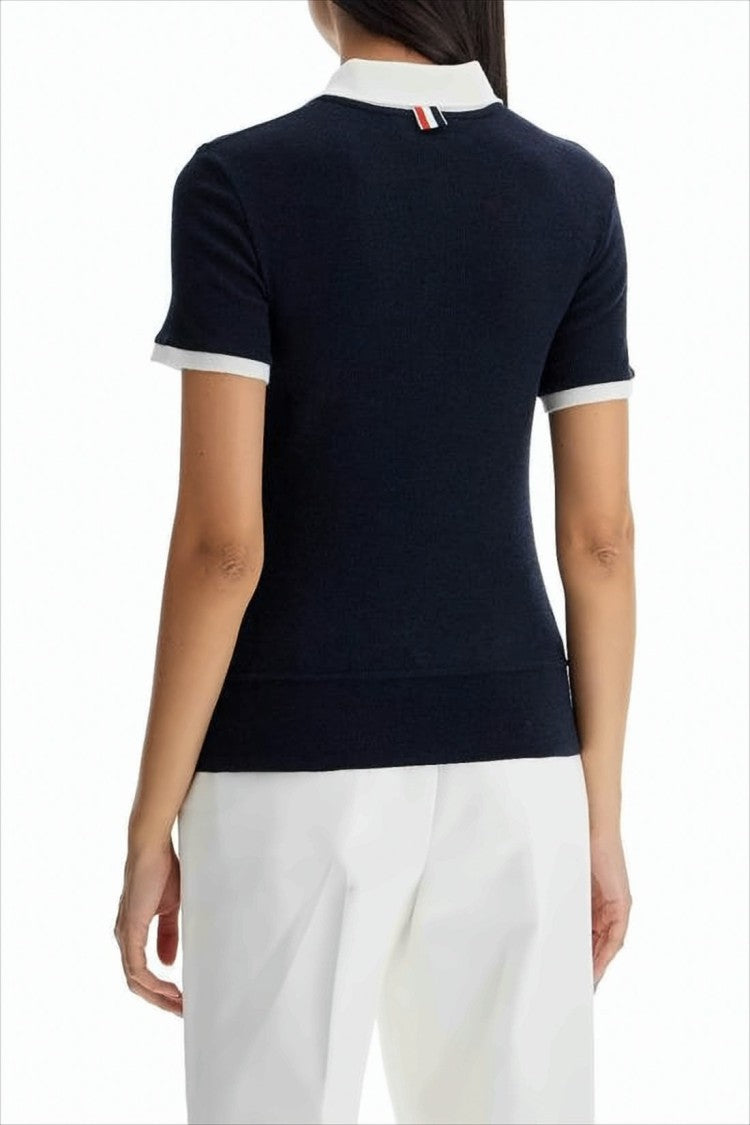 Thom Browne Short-Sleeved Wool Polo Shirt With Contrasting Details