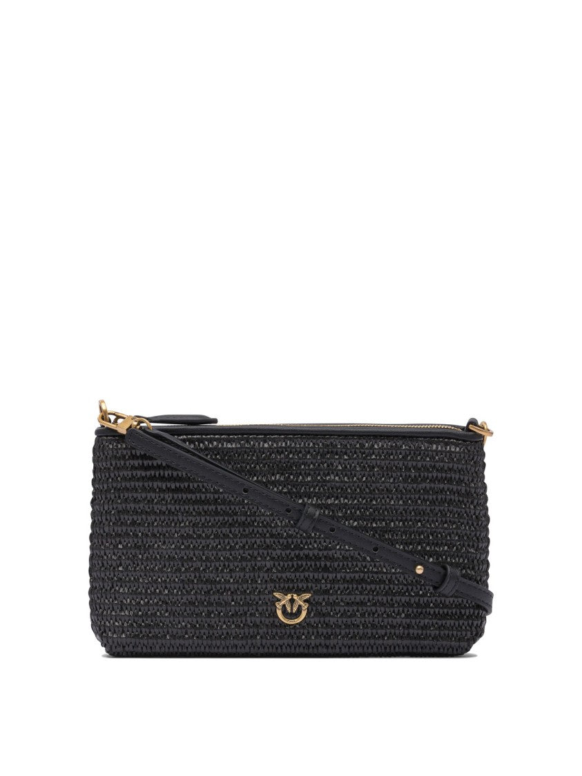 Pinko Raffia And Leather Crossbody Bag With Adjustable Strap