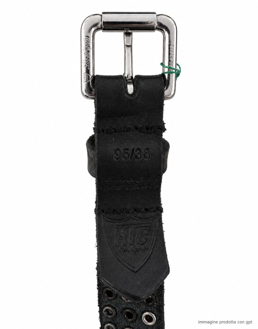 Htc Los Angeles Black 3000 Studs Silver Buckle Belt