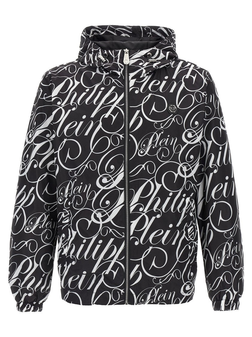 Philipp Plein Nylon Windproof Jacket With All-Over Logo Print
