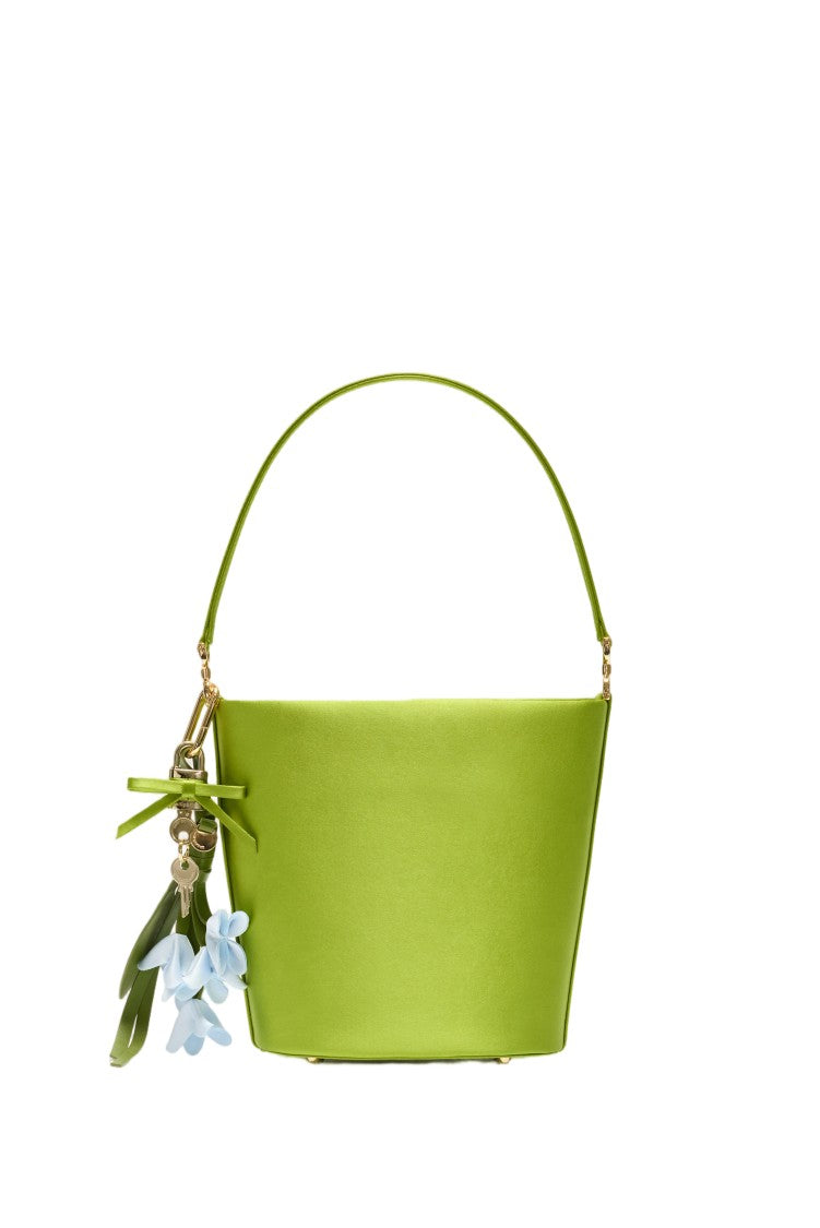 Self-Portrait Satin-Finish Bucket Bag With Magnetic Closure And Removable Charm