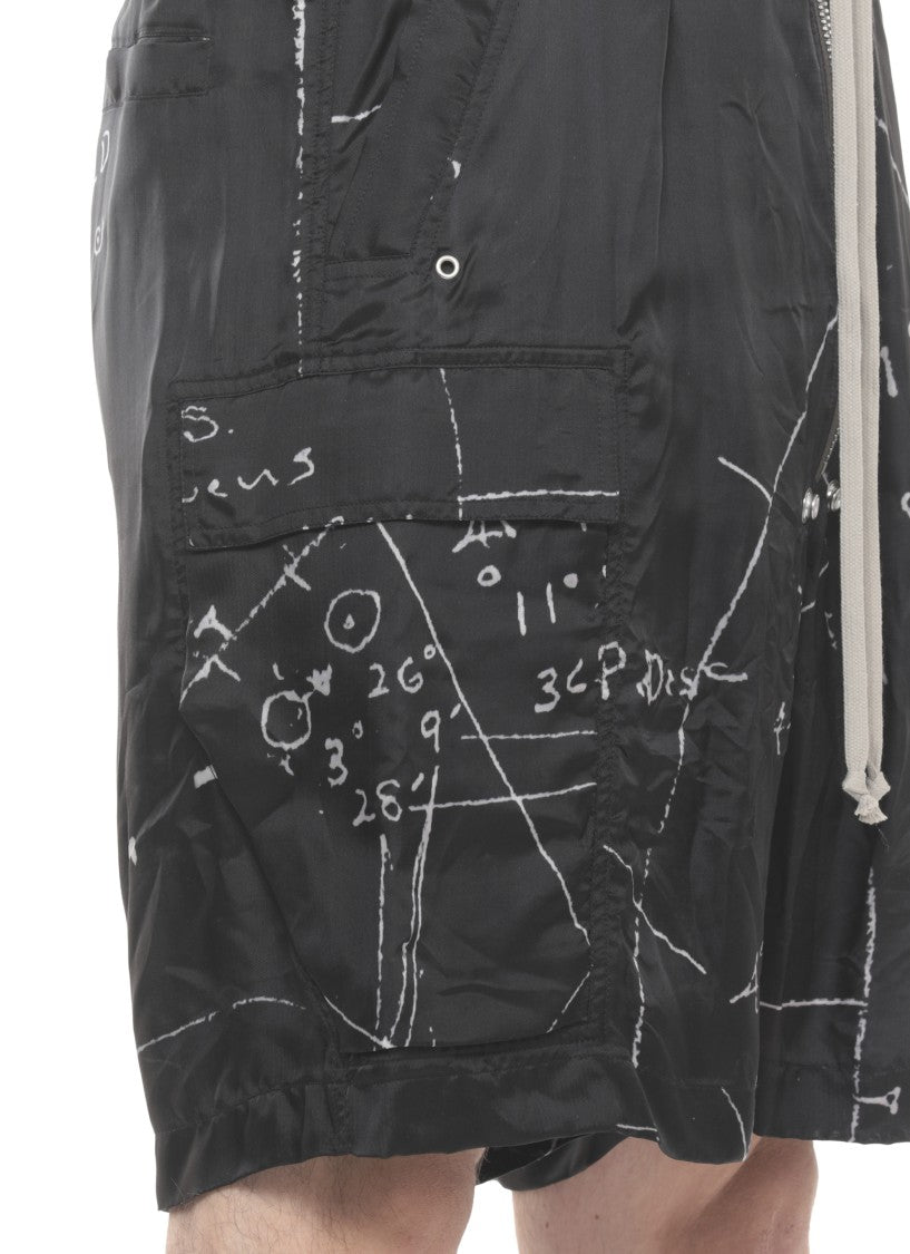 Rick Owens Black Cargobelas Viscose Bermuda Shorts