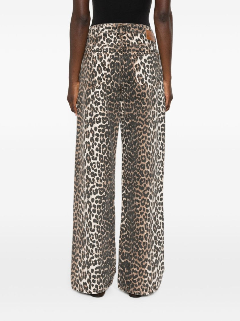 Ganni Multicolor Wide-Leg Leopard Print Jeans