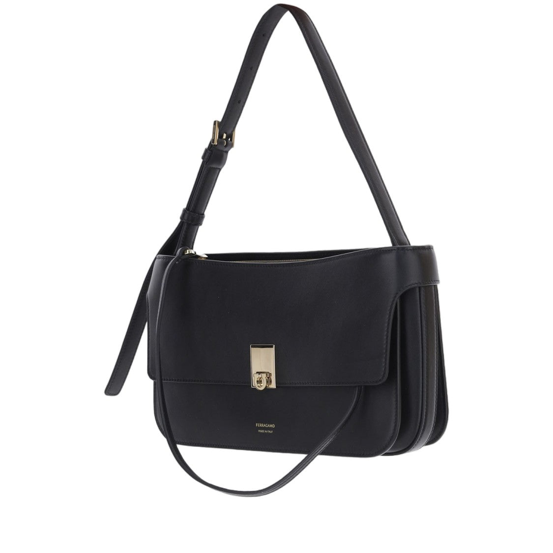 Salvatore Ferragamo Small Cara Leather Bag With Adjustable Handle And Flap Closure