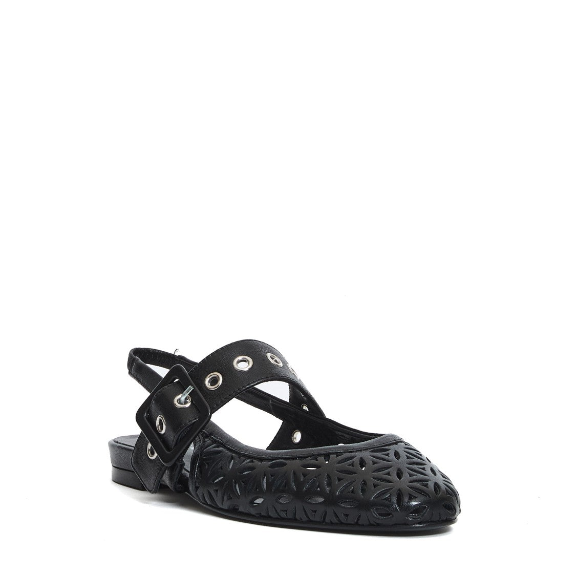 Halmanera Slingback Flat Laserata Pelle Nera