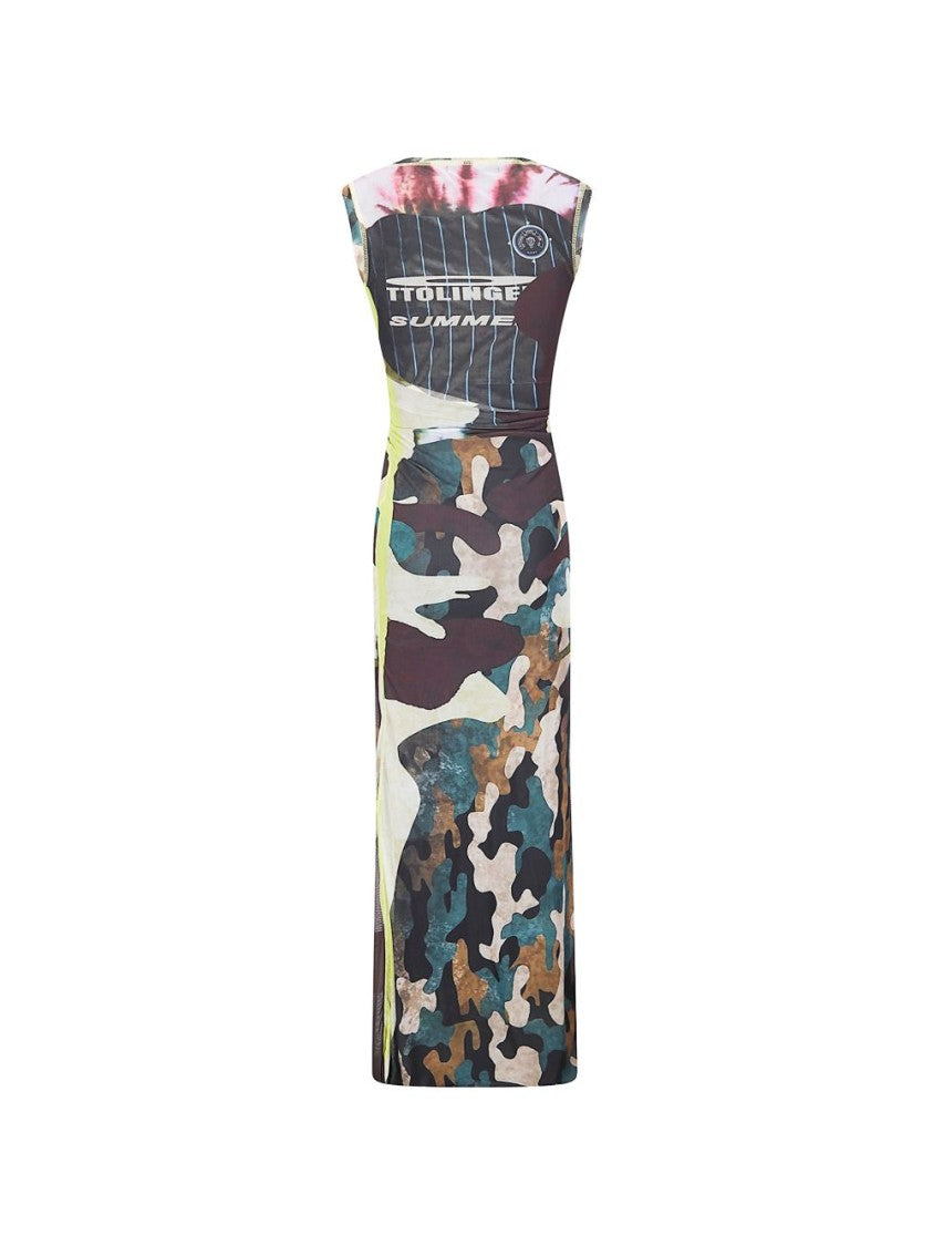 Ottolinger Draped Midi Dress With Camouflage Print