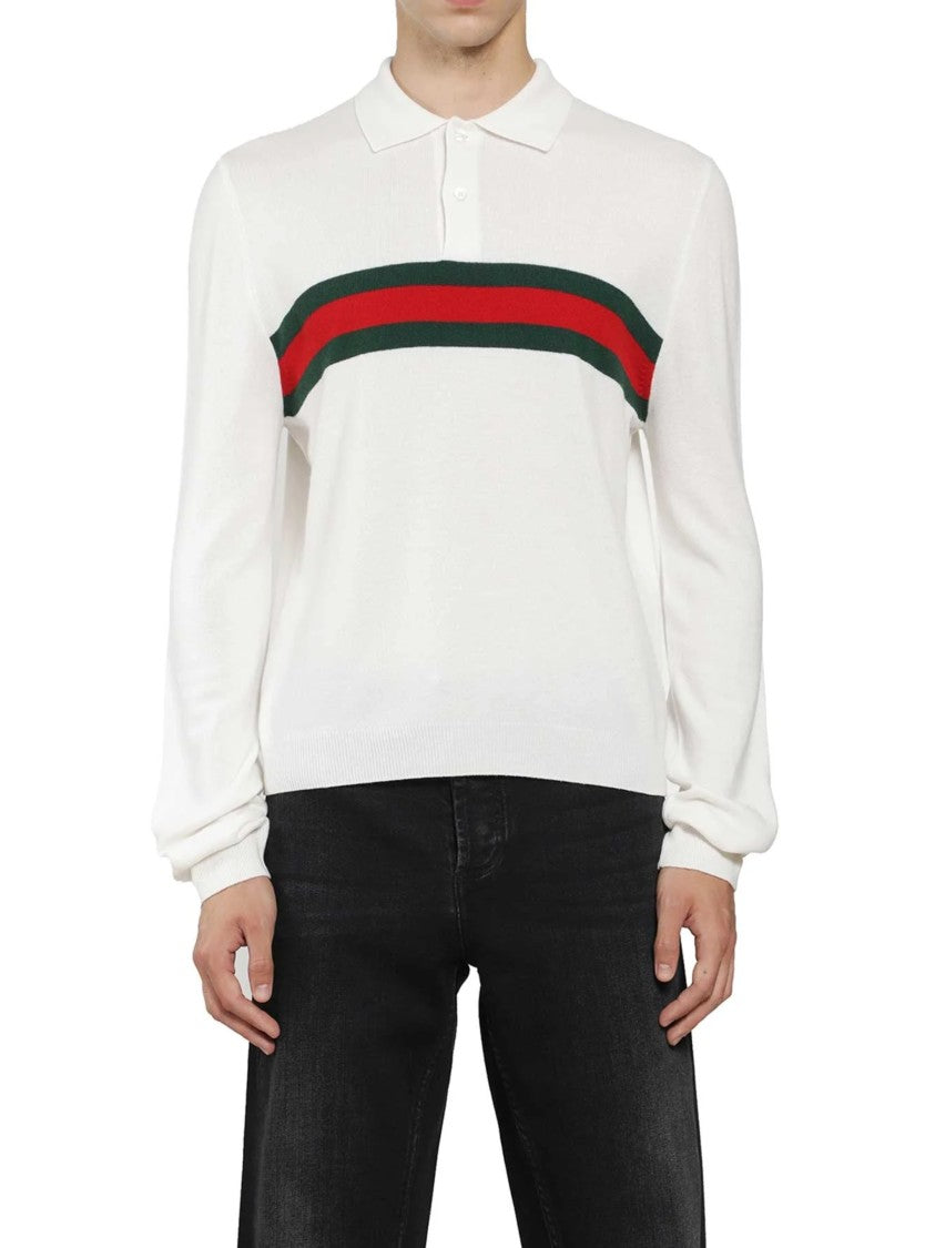 Gucci Long-Sleeve Polo Shirt With Classic Collar And Striped Design