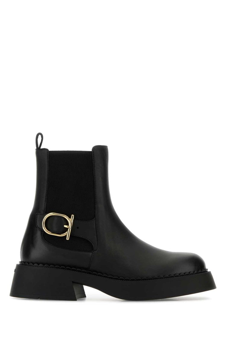 Salvatore Ferragamo Black Leather Tia Ankle Boots