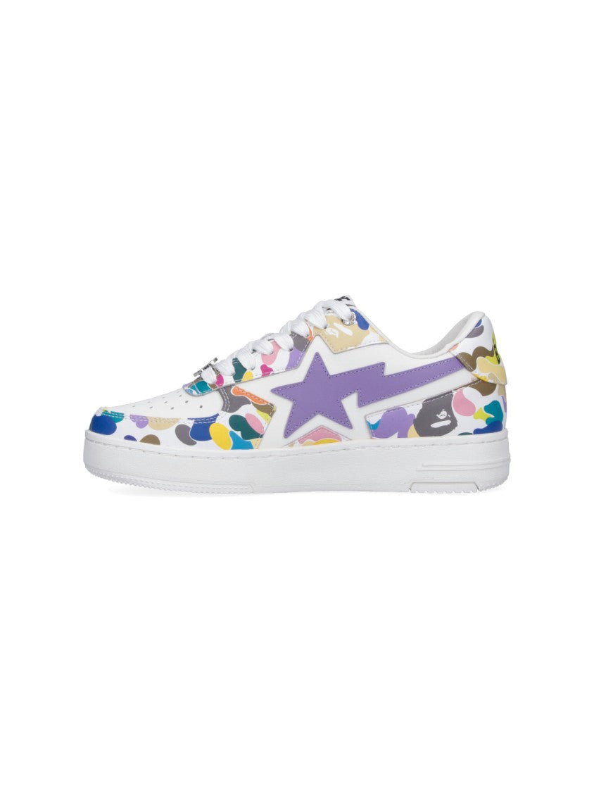 Bape White Multicolor Camouflage Low-Top Star Sneakers
