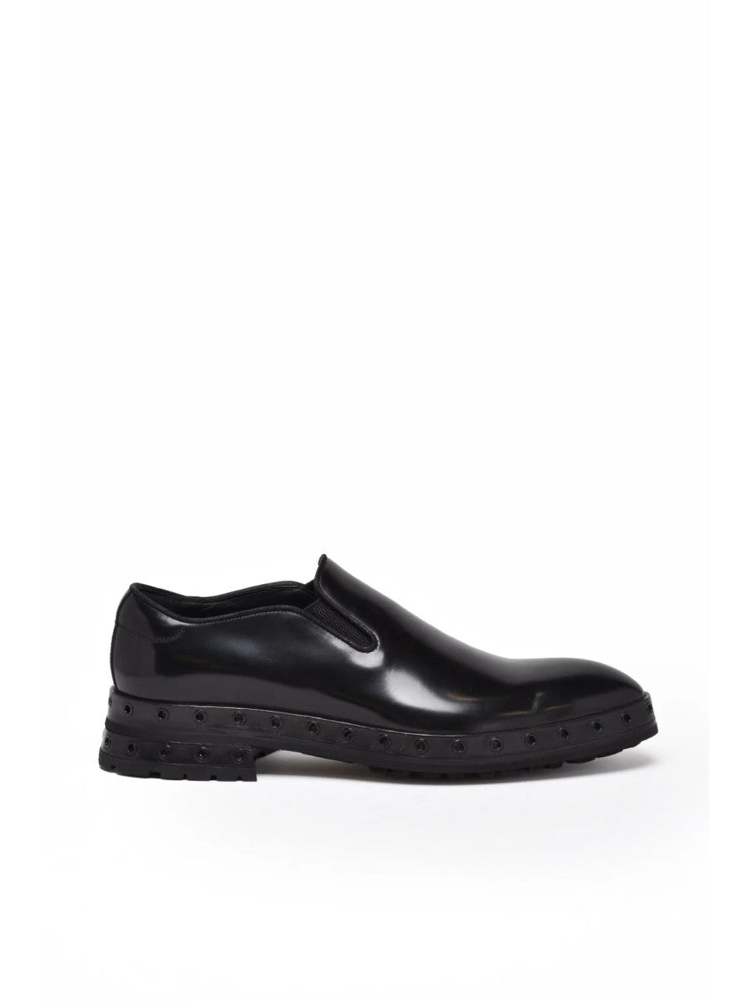 Dolce & Gabbana Black Correggio Studded Sole Leather Loafers