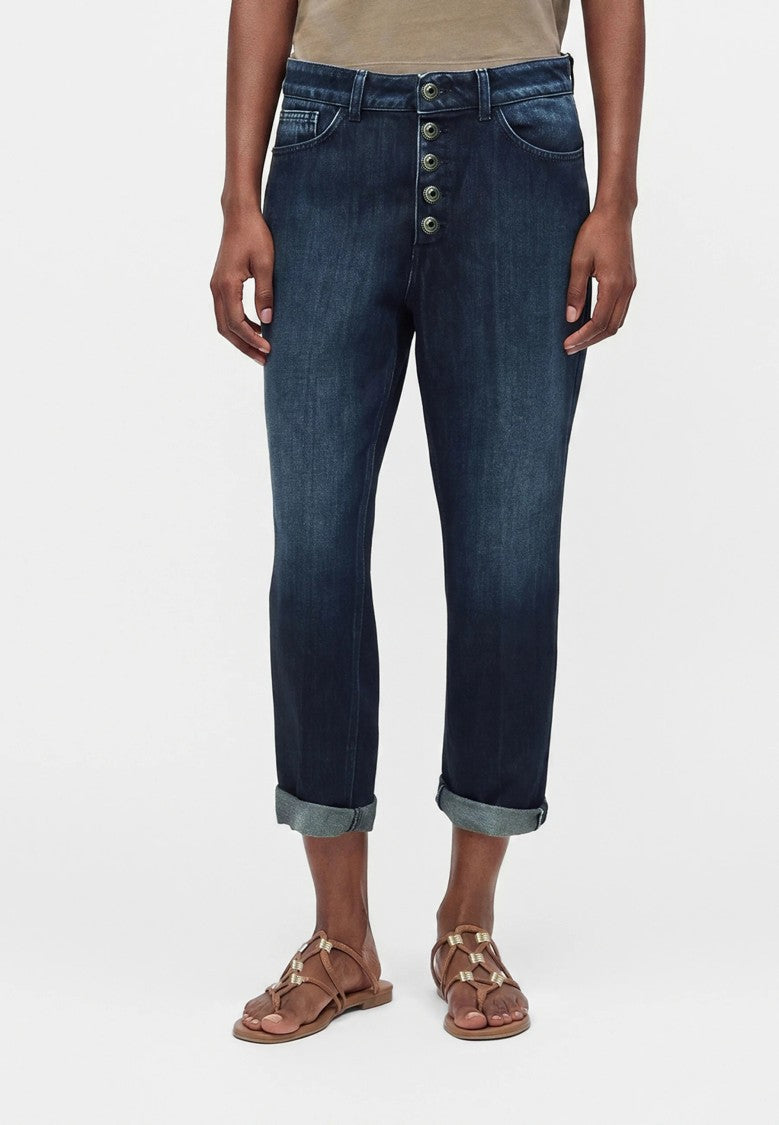 Dondup Relaxed Fit Tapered Cuffed Hem Indigo Jeans