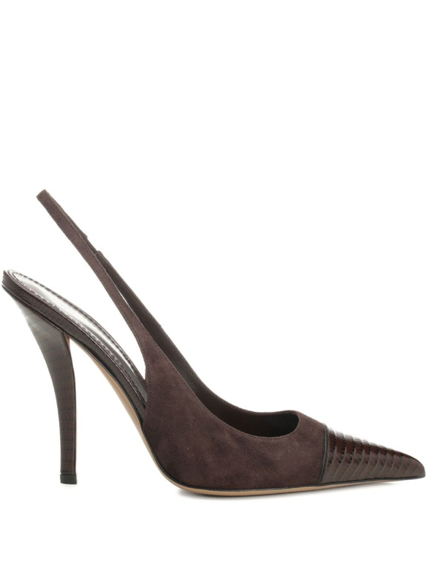Paris Texas Pointed Toe Slingback Heels With Textured Cap
