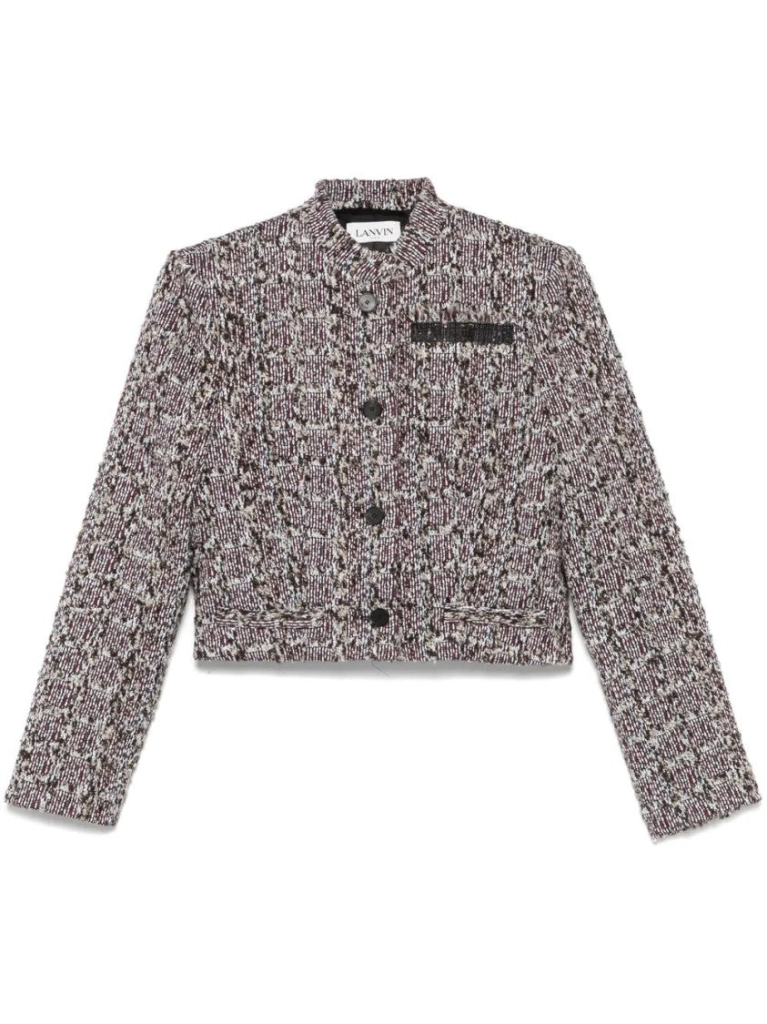 Lanvin Multicolour Textured Knit Boxy Cropped Cotton-Blend Blazer