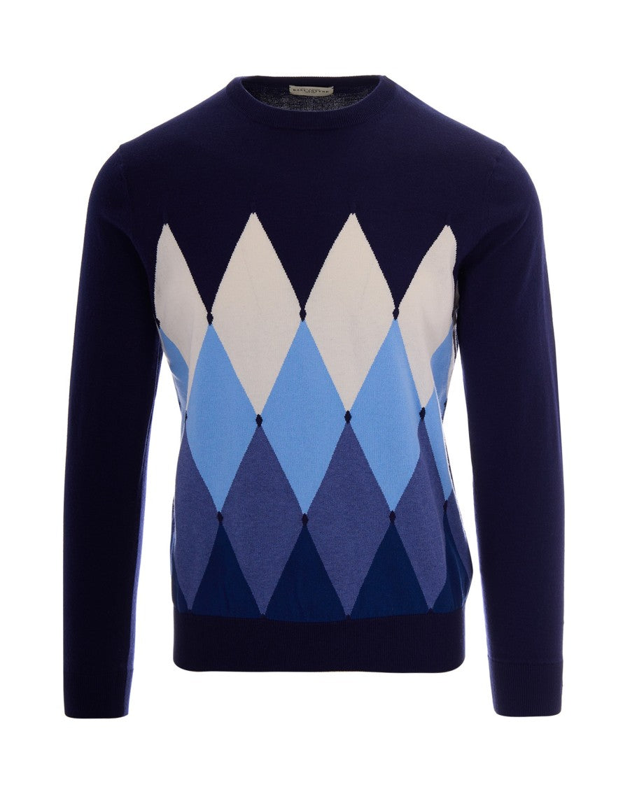 Ballantyne Lightweight Crew Neck Knit Sweater With Iconic Diamond Pattern