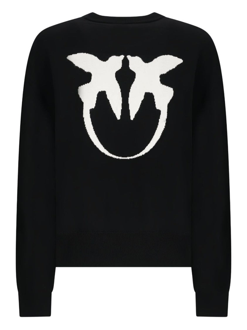 Pinko Wool-Cashmere Blend Sweater With Bird Graphic