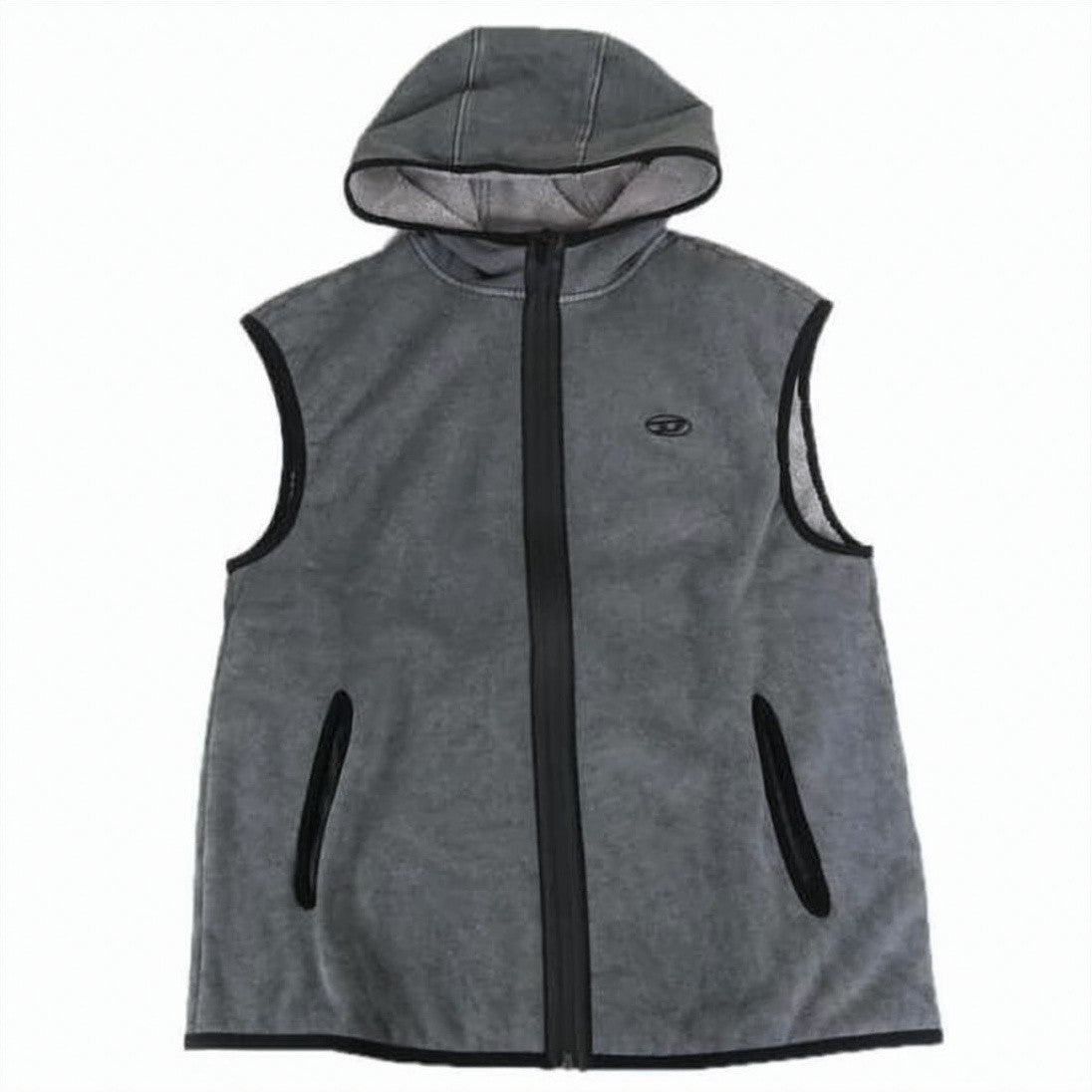 Diesel Sleeveless Hooded Vest With Textured Fabric