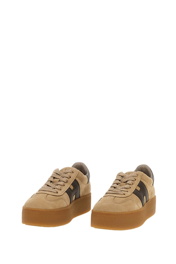 Hogan Beige H681 Allacciato H Suede Platform Sneakers