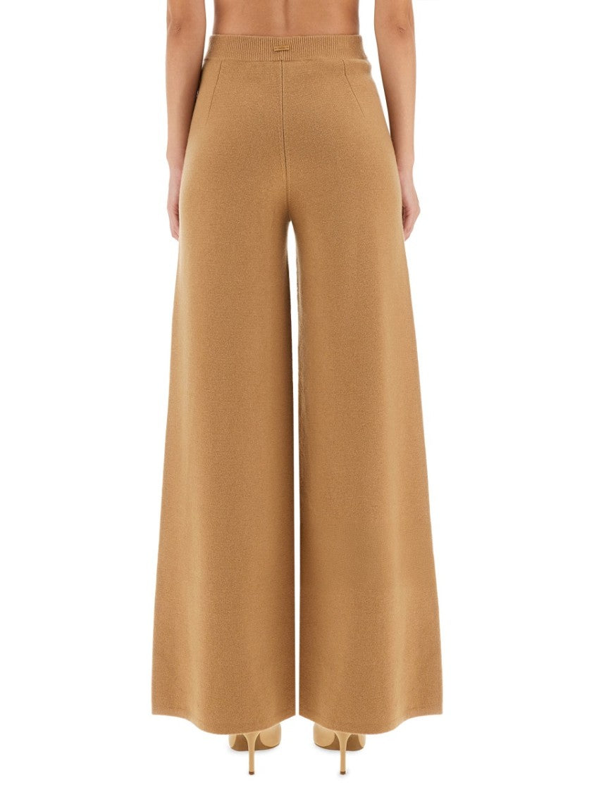 Max Mara High-Waisted Wide-Leg Pants In Soft Camel Wool-Cashmere Blend