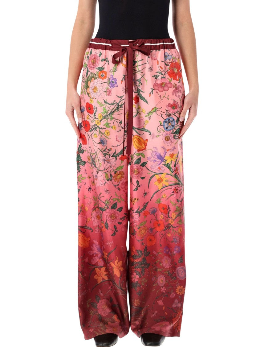 Gucci Flora Wide Leg Silk Twill Pants