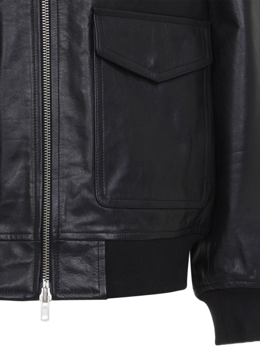 The Frankie Shop Black Viper Oversized Boxy Leather Jacket