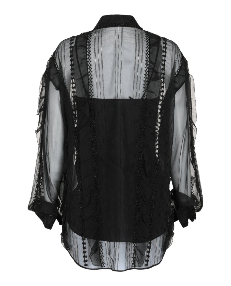 Valentino Bead-Embellished Ruffled Silk-Chiffon Shirt