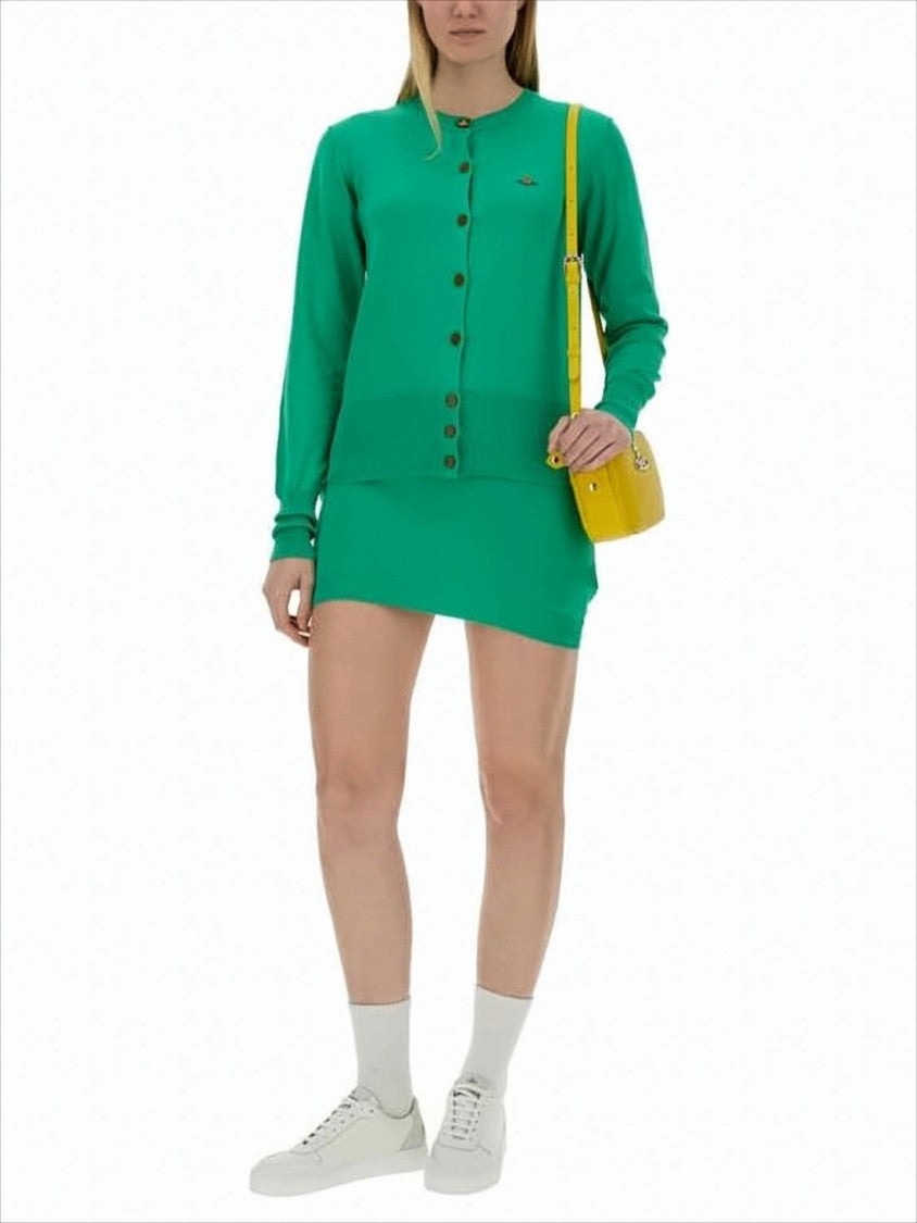 Vivienne Westwood Button-Down Green Cardigan With Ribbed Details