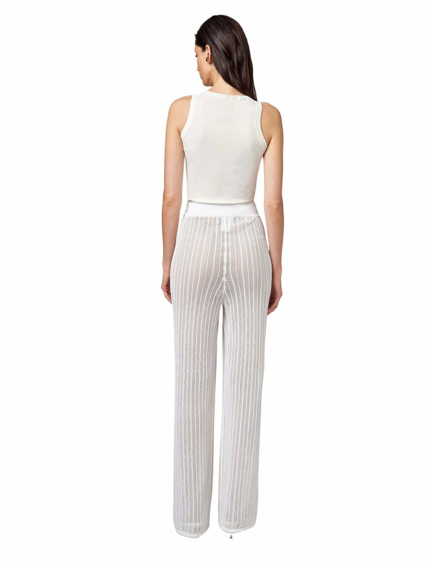 Alpha Studio High-Waisted Openwork Elastic Waistband Wide-Leg Pants