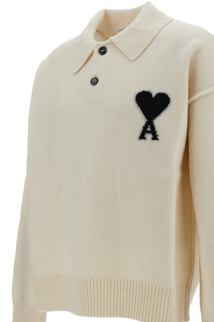 Ami Paris Polo Sweater With Contrast Ami De Coeur Intarsia