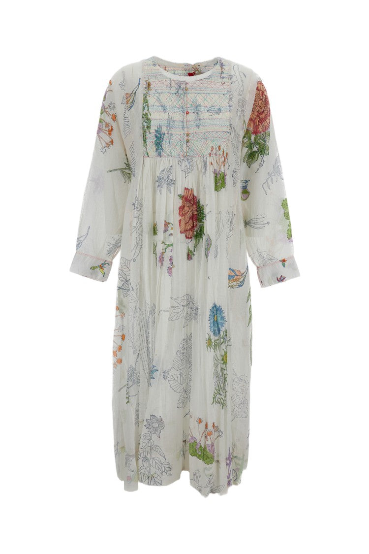 Injiri Floral-Embroidered Long-Sleeved Trumpet Dress