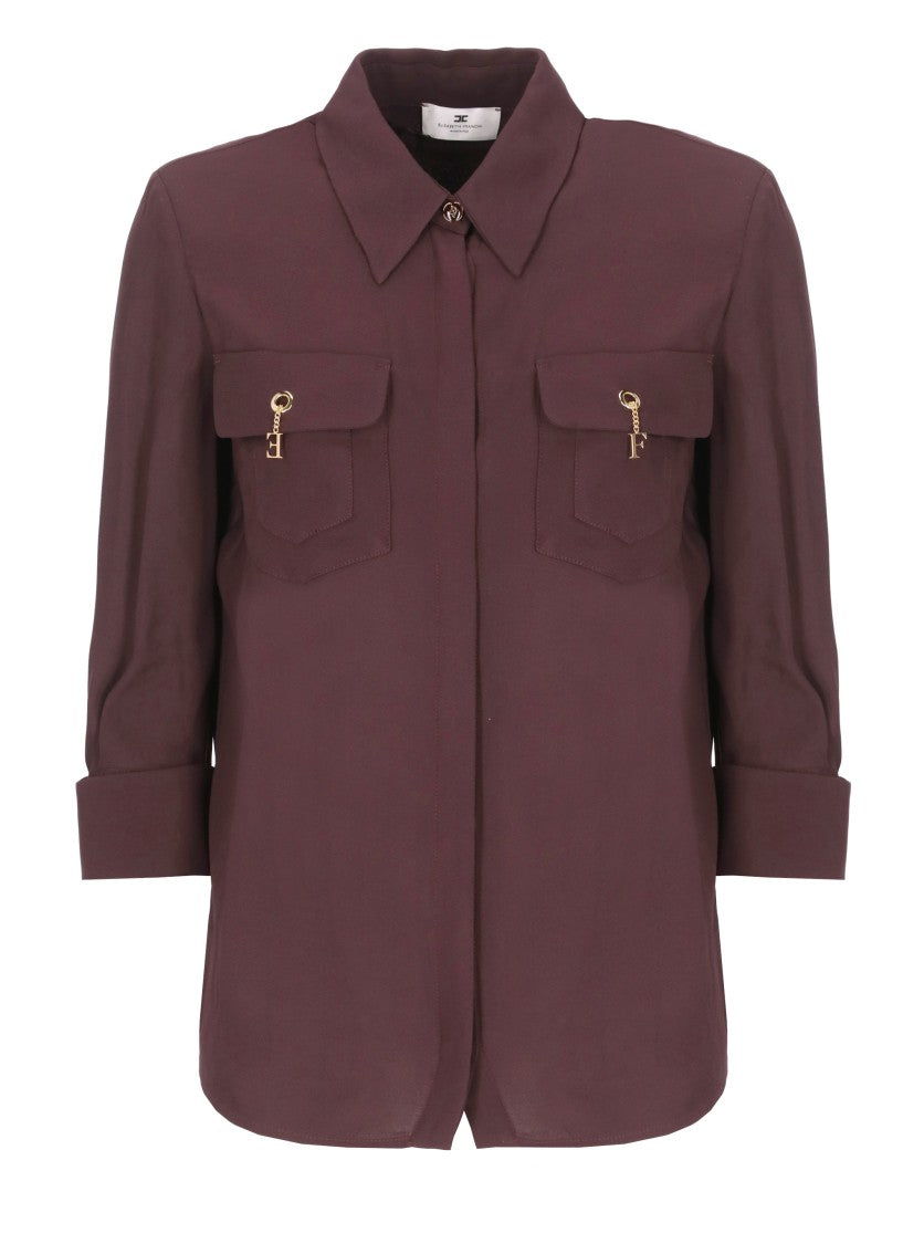 Elisabetta Franchi Bordeaux Viscose Shirt With Classic Collar