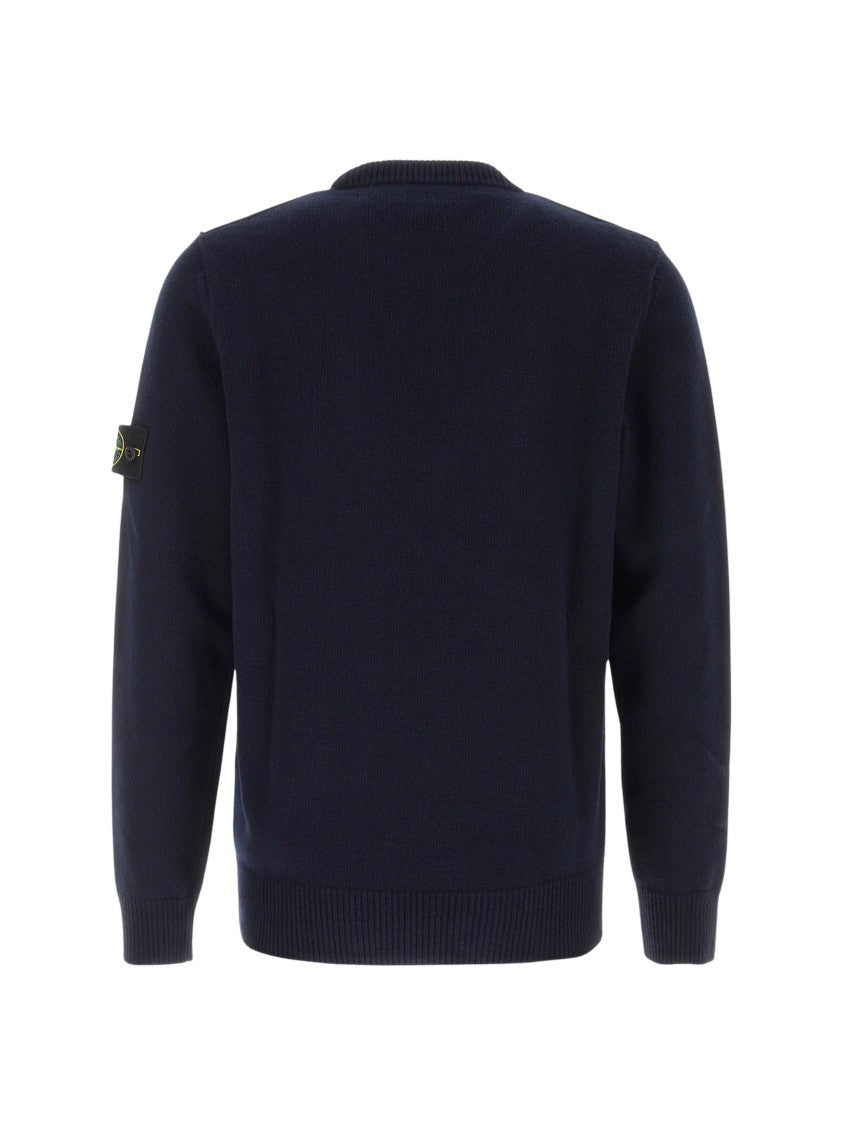 Stone Island Crewneck Sweater With Textured Knit Finish And Logo Patch