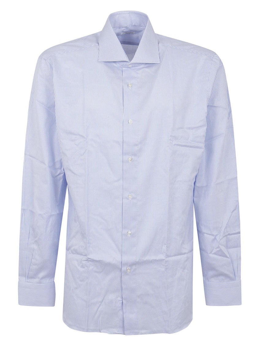 Buonamassa White Pinstripe Shirt With Structured Collar