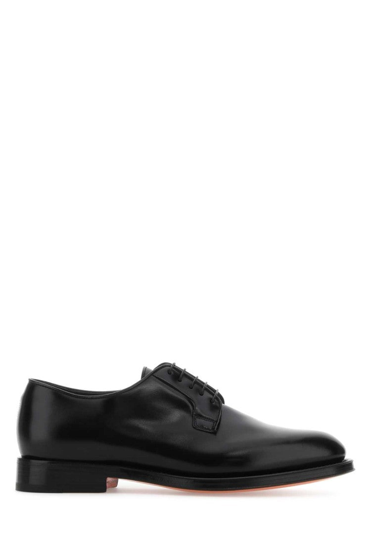 Santoni Black Leather Lace-Up Shoes