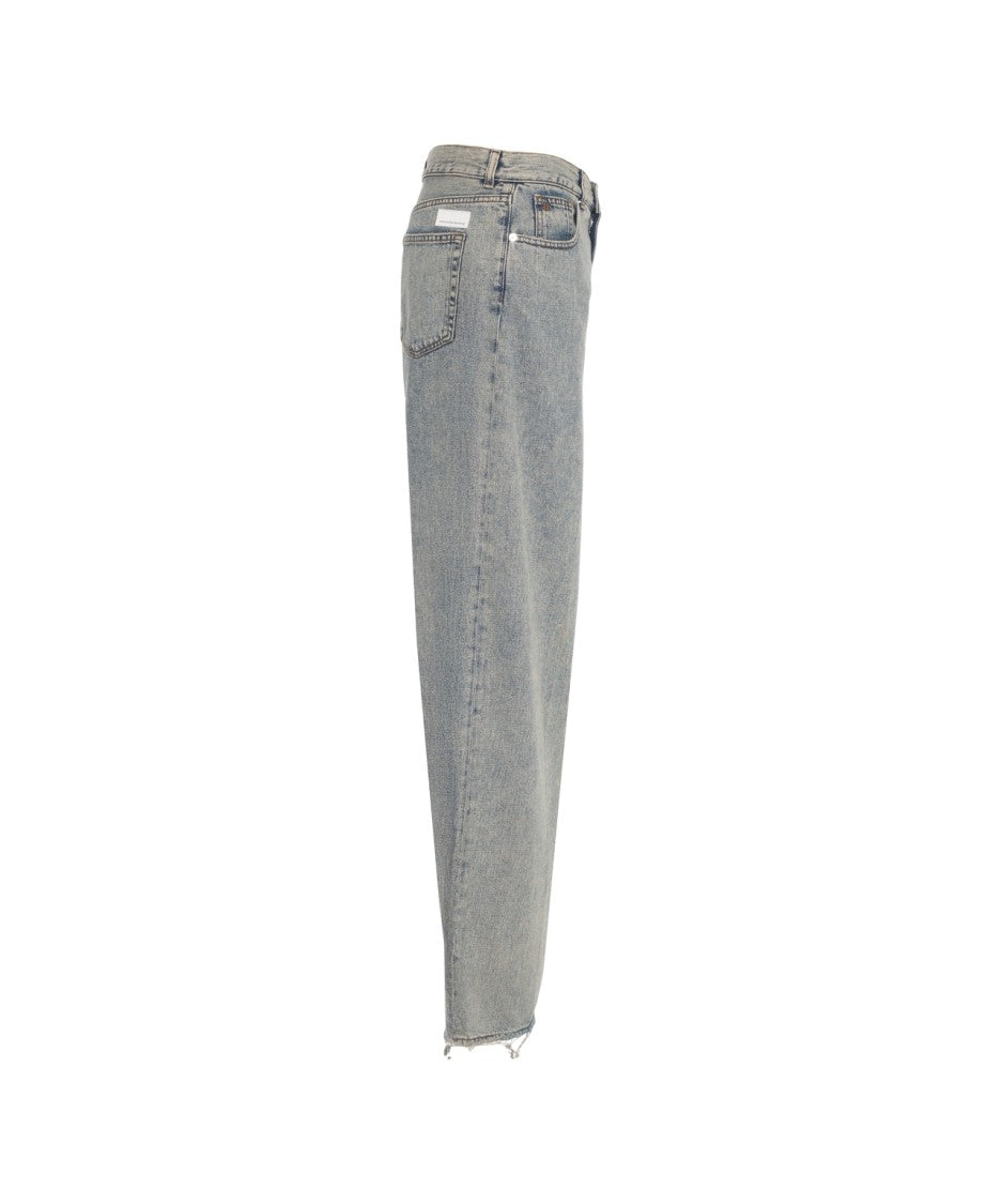 Nine In The Morning Light-Washed Denim Loose Fit Jeans With High Waist And Frayed Hems