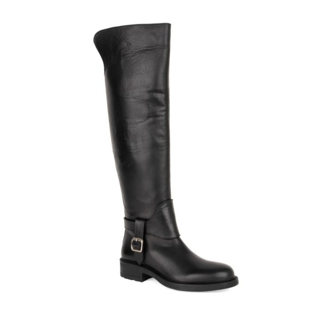 Sergio Moretti Black Ankle Strap Minimalist Knee-Height Leather Boots