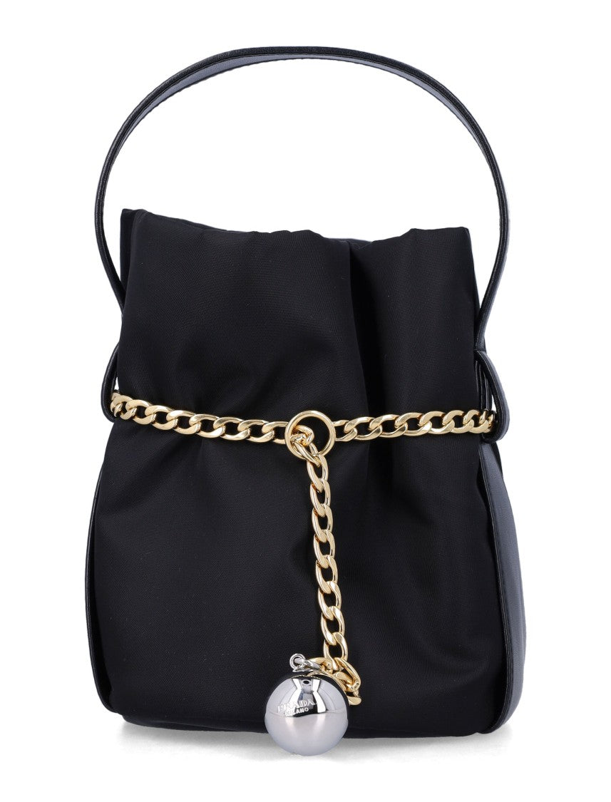 Prada Re-Nylon Petit Sac With Gold Chain And Nappa Leather Accents