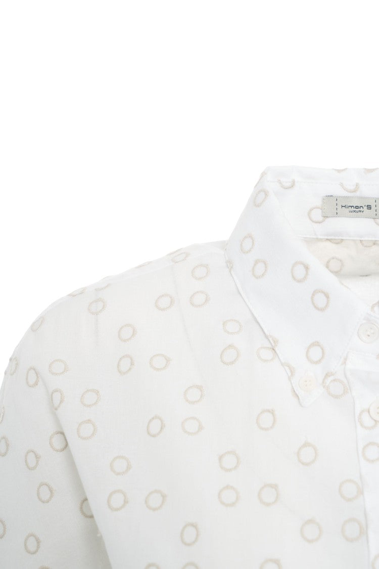 Himons Intricately Embroidered White Blouse With Rounded Hem