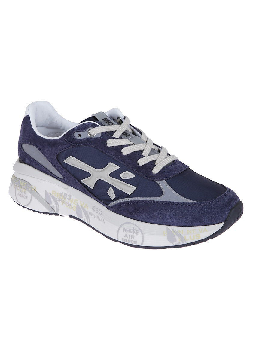 Premiata Blue Suede And Technical Fabric Sneakers With Embossed Logo