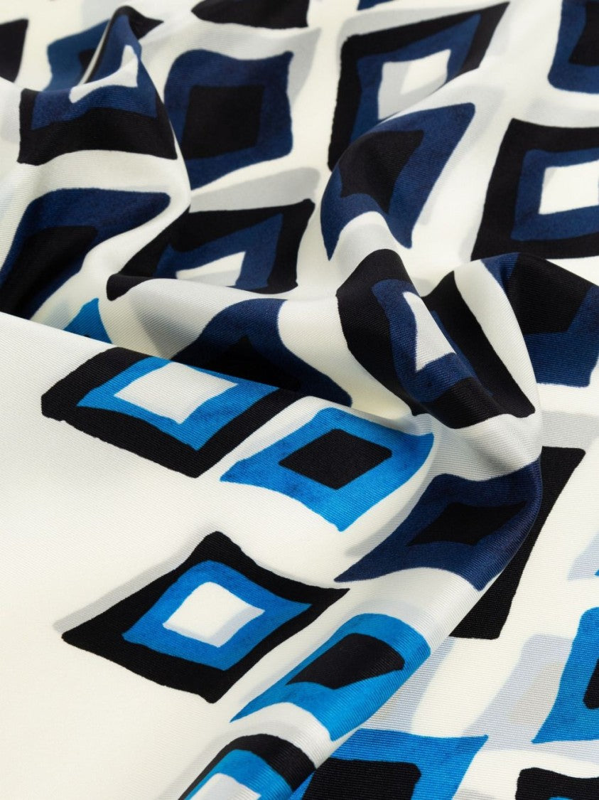 Lanvin White Geometric Diamond Pattern Silk Scarf