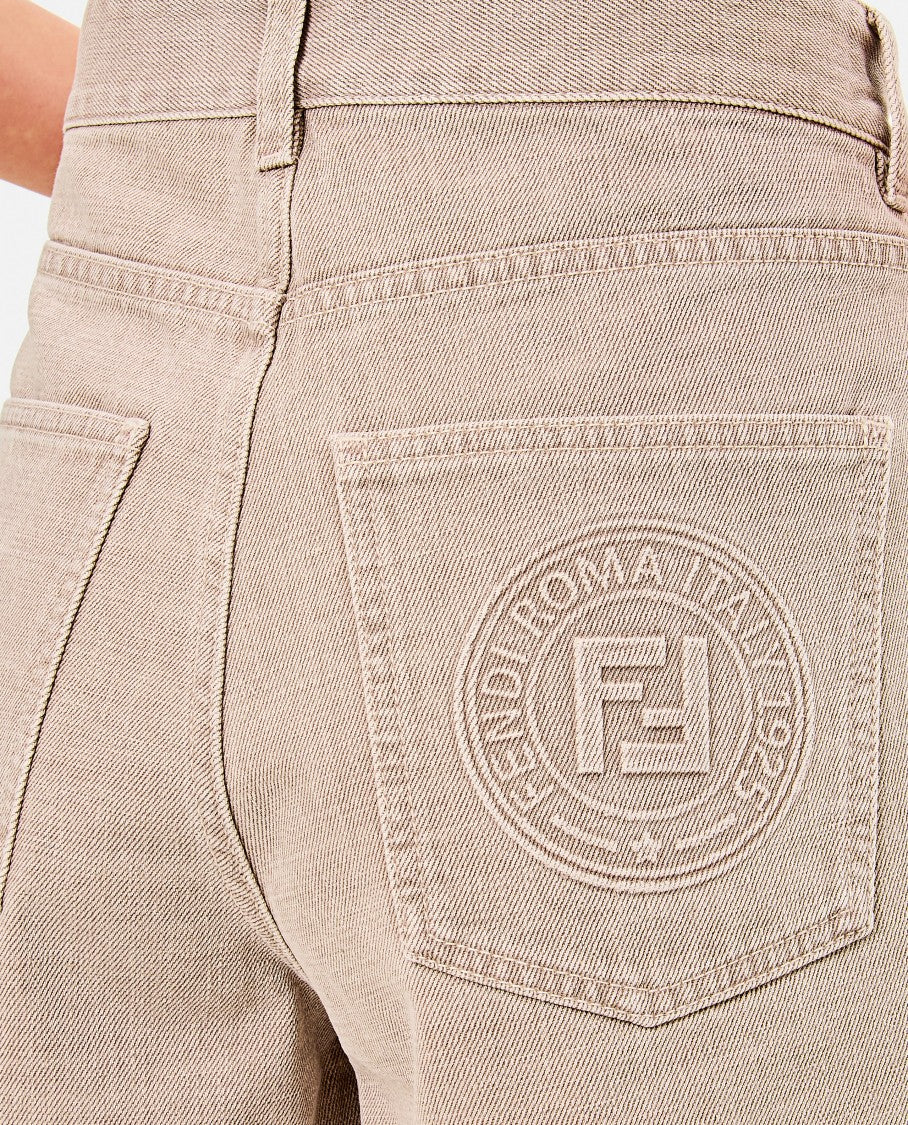 Fendi Beige 5-Pocket Shorts With Embossed Logo Detail