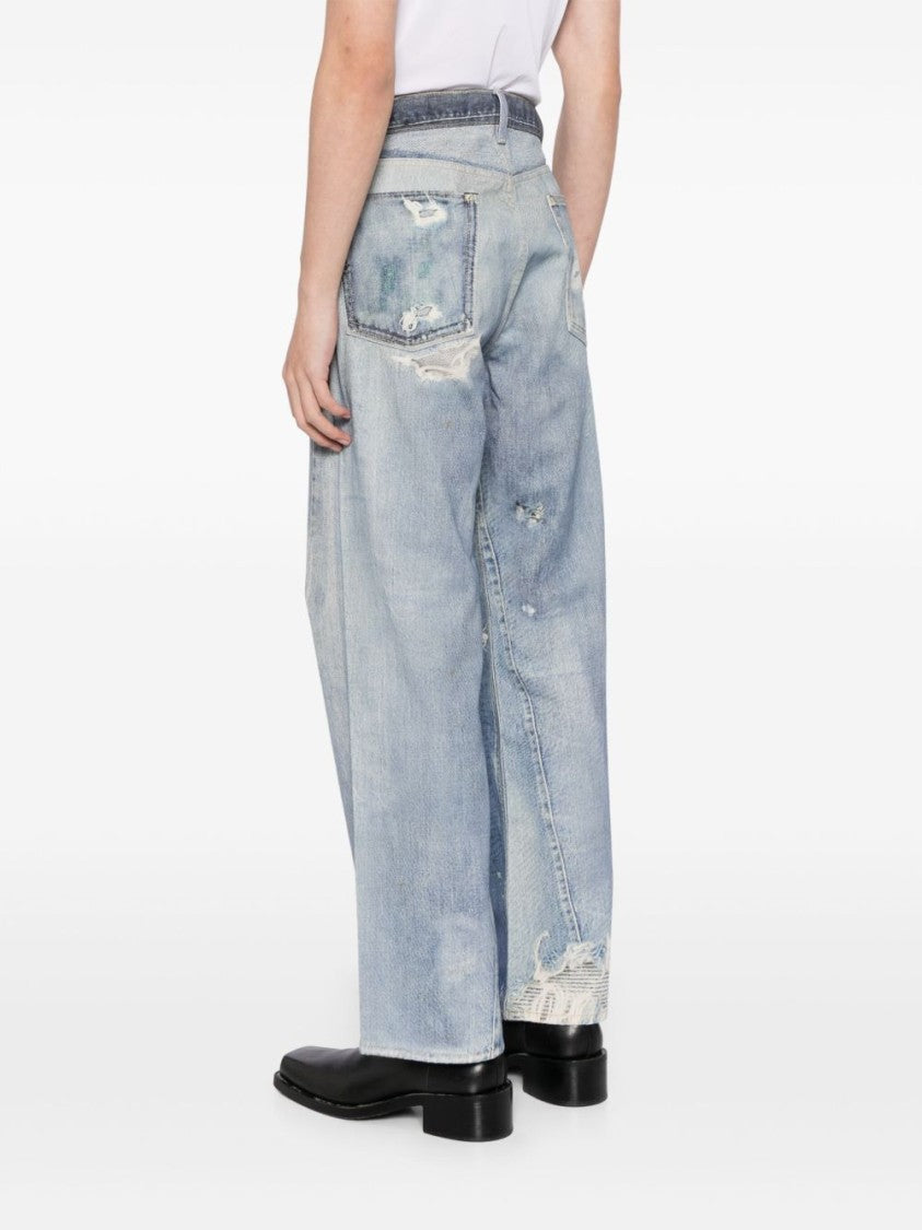 Our Legacy Blue Relaxed Wide-Leg Distressed Jeans