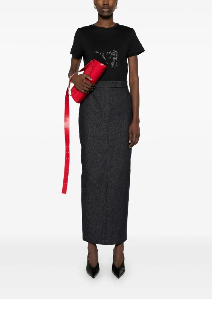 Max Mara Textured Graphic Black Cotton Top