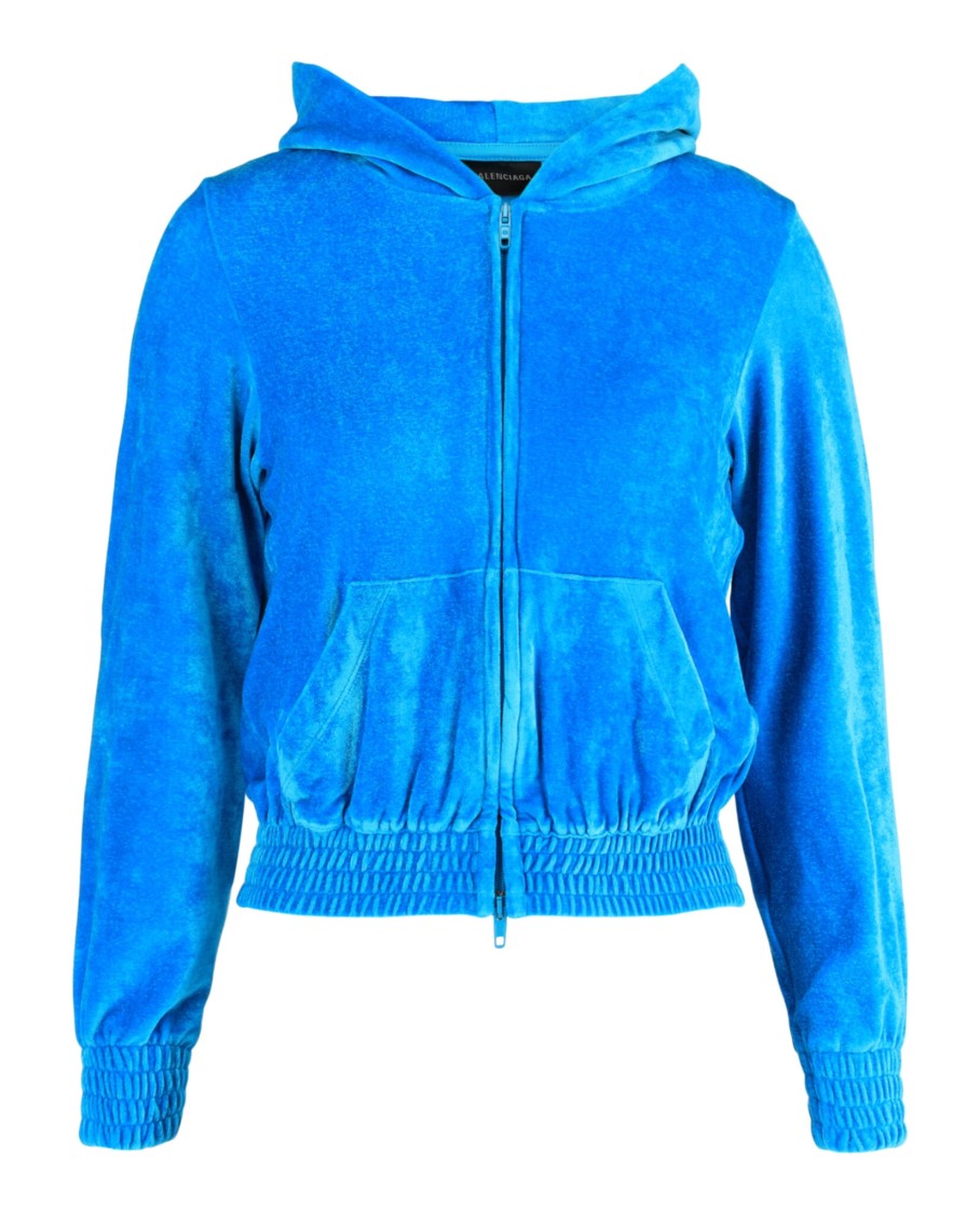 Balenciaga Velvet Zip-Up Hoodie With Crystal-Embellished Logo