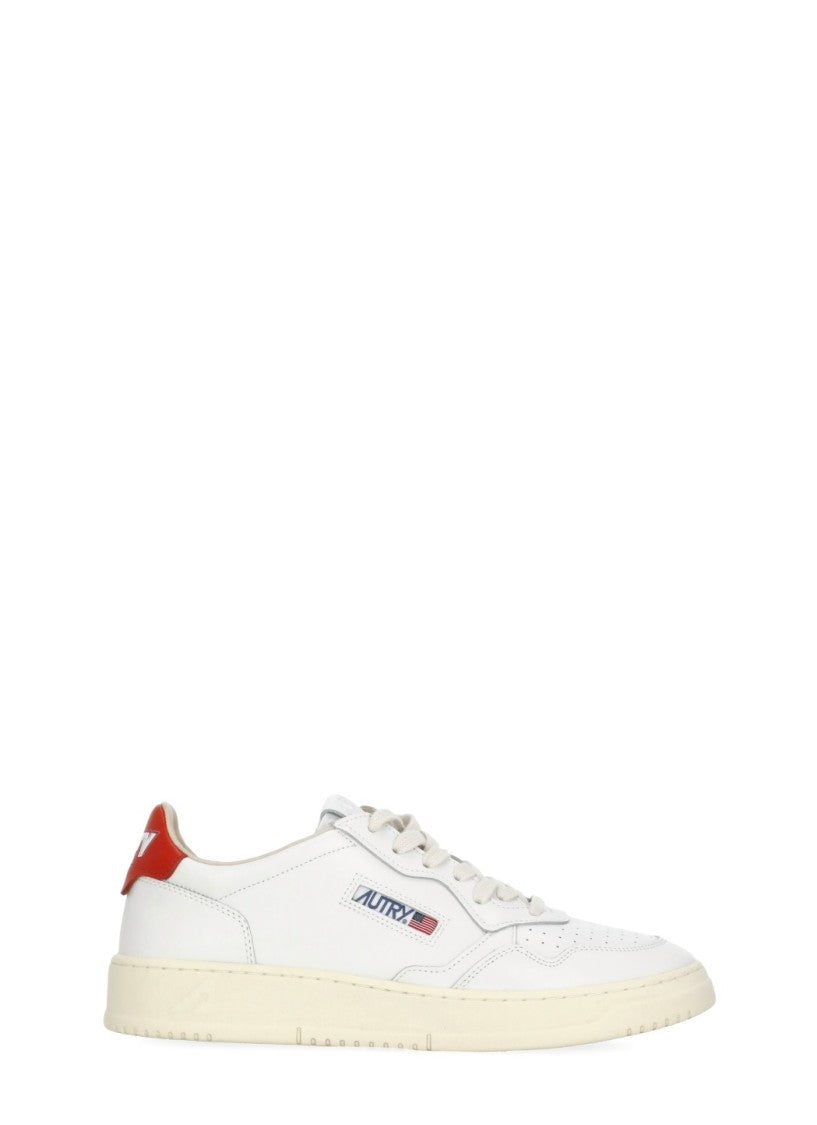 Autry White Medalist Low Red Heel Sneakers