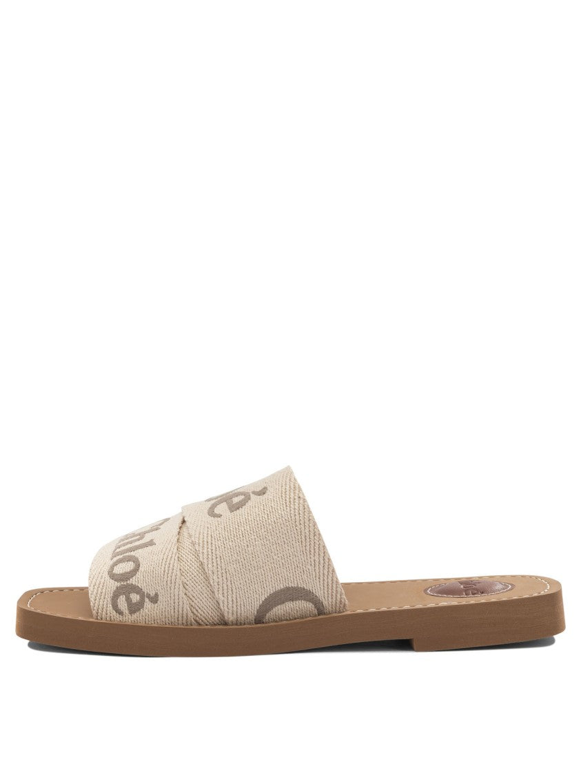 Chloé Textured Linen Slide Sandal With Eco-Friendly Design