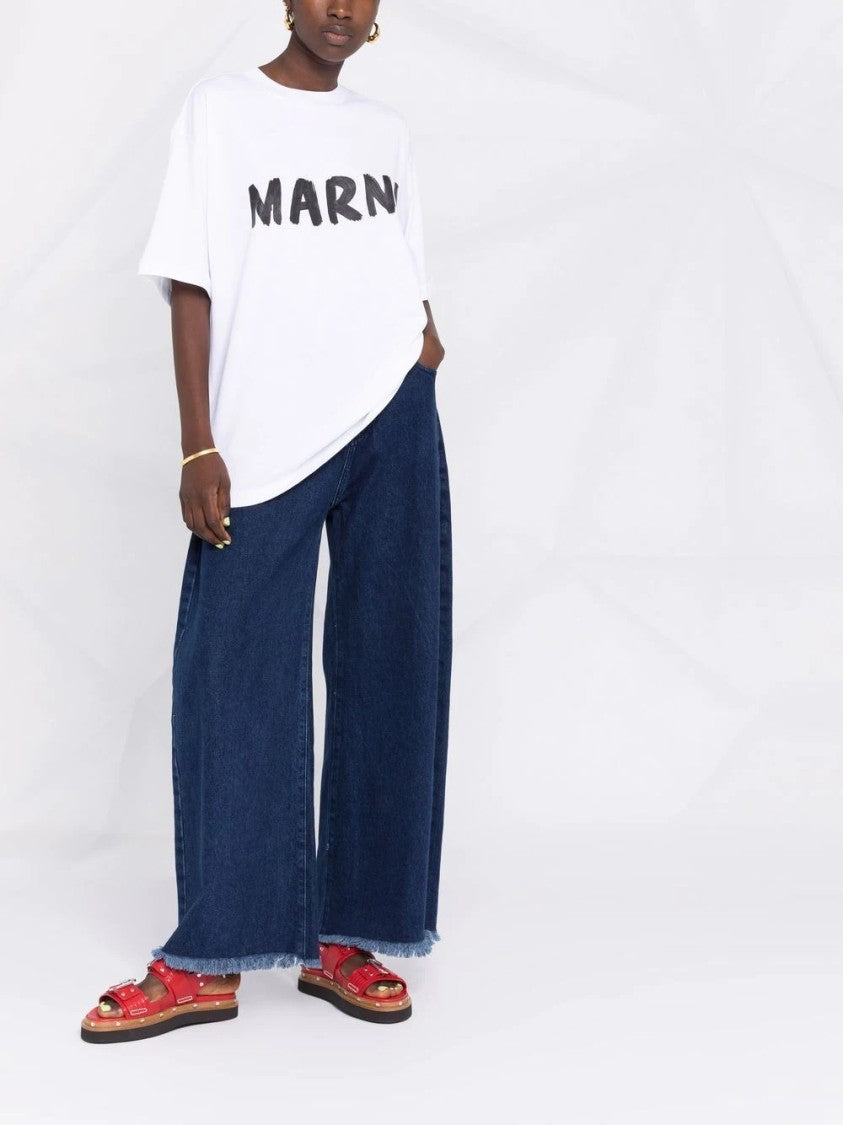 Marni Oversized White T-Shirt With Brushstroke Lettering