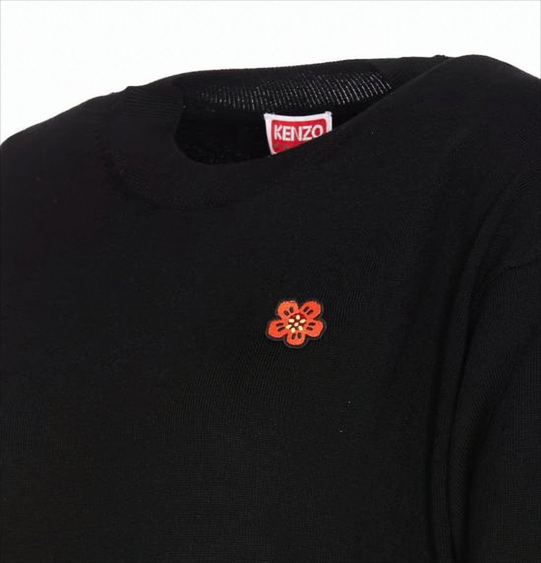 Kenzo Classic Black Wool Sweater With Embroidered Floral Detail