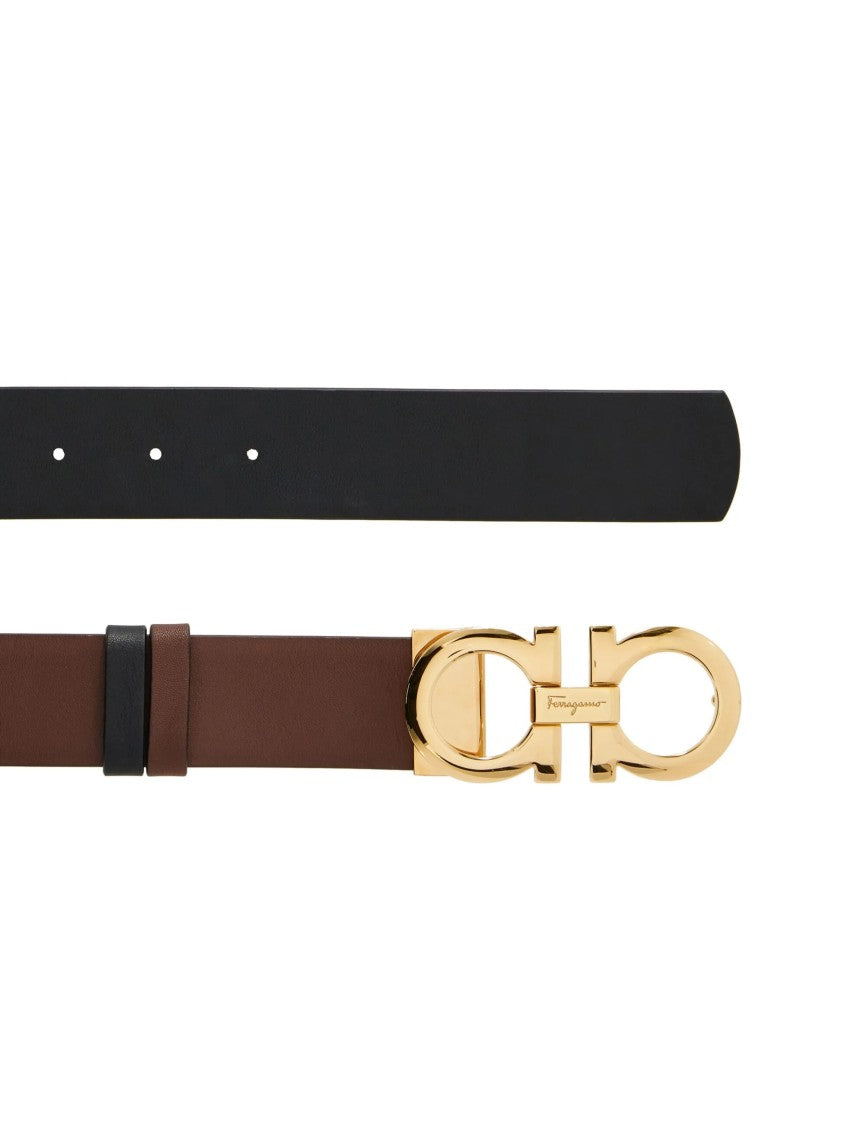 Salvatore Ferragamo Brown Leather Gancini Reversible Belt