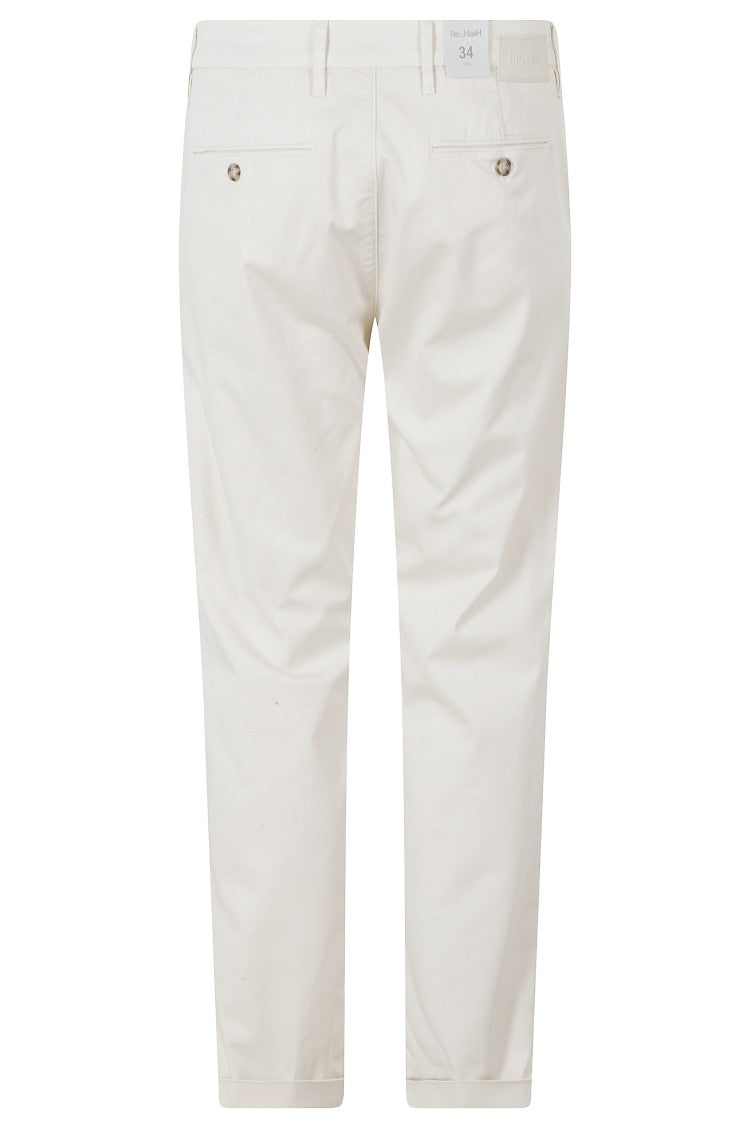 Re-Hash White Cotton-Blend Darts Turn-Up Chino Pants